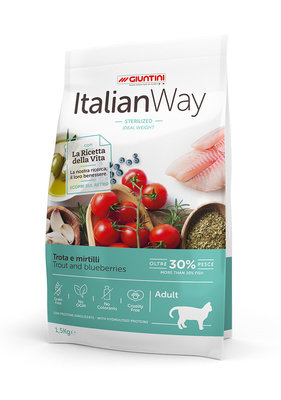 Italian Way (Итальян Вэй) Беззерновой корм для кошек с форелью и черникой,контроль веса и профилактика аллергии