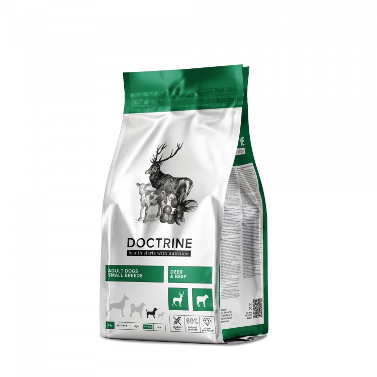 DOCTRINE (Доктрин) Сухой беззерновой корм для взрослых собак мелких пород с телятиной и олениной