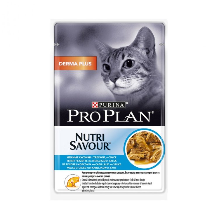 ПРОПЛАН (PROPLAN) Nutrisavour пауч для кошек Дерма+  Треска/соус