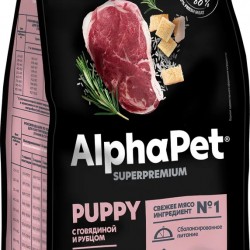 ALPHAPET (Альфапет) SUPERPREMIUM  сухой корм для щенков до 6 месяцев, беременных и кормящих собак крупных пород с говядиной и рубцом