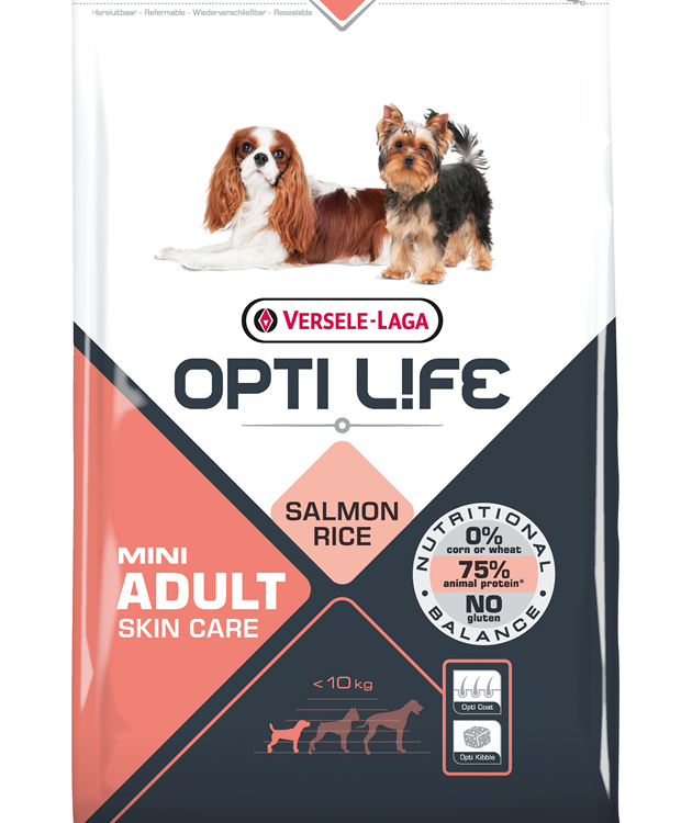 Opti Life (Опти Лайф) Для собак малых пород с чувствительной кожей, с лососем и рисом (Adult Skin Care Mini)