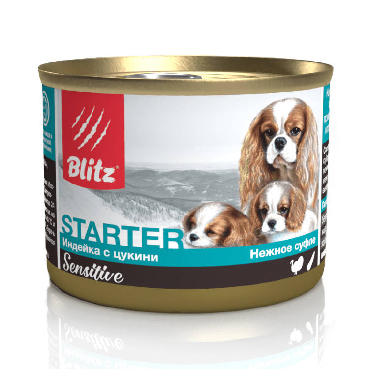 Blitz (Блиц) Starter индейка с цукини, корм конс. полнор. для щенков, беременных и кормящих сук