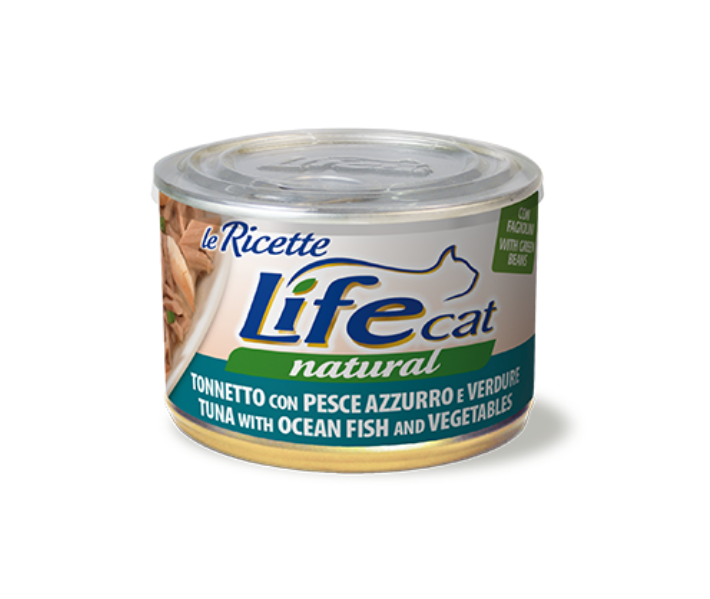 Lifecat (Лайфкет) tuna with ocean fish and vegetables - консервы для кошек тунец с океанической рыбой и овощами  в бульоне