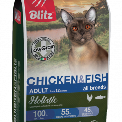 Blitz (Блиц) ADULT CAT CHICKEN & FISH  /низкозерновой корм для взр.кошек Курица&Рыба