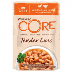 Wellness Core TENDER CUTS паучи из курицы с индейкой в виде нарезки в соусе для кошек