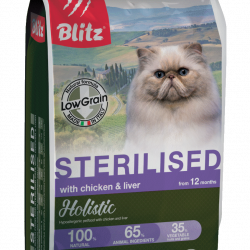 Blitz (Блиц) CHICKEN & LIVER FOR STERILISED  / низкозерновой корм для стер. кошек  Курица&Печень