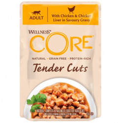 Wellness Core TENDER CUTS паучи из курицы с куриной печенью в виде нарезки в соусе для кошек