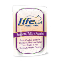 Lifecat (Лайфкет) tuna, chicken and liver - консервы для кошек с тунцом, курицей  и печенью в желе ПАУЧ