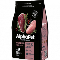 ALPHAPET (Альфапет) SUPERPREMIUM STERILISED  сухой корм для взрослых стерилизованных кошек и котов с уткой и индейкой