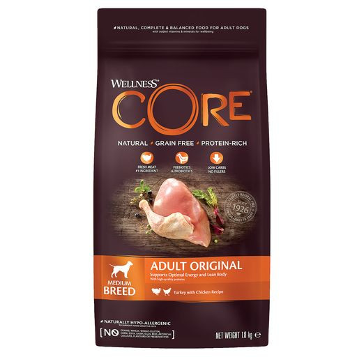 Wellness Core Корм из индейки с курицей для взрослых собак средних пород
