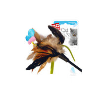 GiGwi Дразнилка на стеке с бабочкой/пластик, перо куриное, ткань