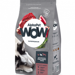 ALPHAPET (Альфапет) WOW SUPERPREMIUM  сухой корм для взрослых собак средних пород с говядиной и сердцем