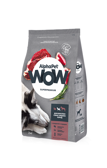 ALPHAPET (Альфапет) WOW SUPERPREMIUM  сухой корм для взрослых собак средних пород с говядиной и сердцем