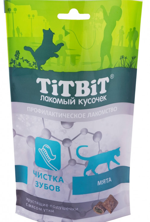 TiTBiT (Титбит) Хрустящие подушечки для кошек с мясом утки для чистки зубов 15407